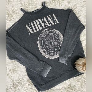 Nirvana shoulder cut out sweatshirt. Perfect casual outfit day
